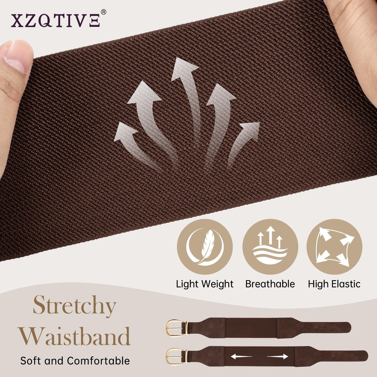 XZQTIVE Women Wide Elastic Waist Belt for Dresses Fashion Cinch Belts Stretchy Waistband with Gold Buckle, Chocolate Brown(Fit Waist Size 34"-37")