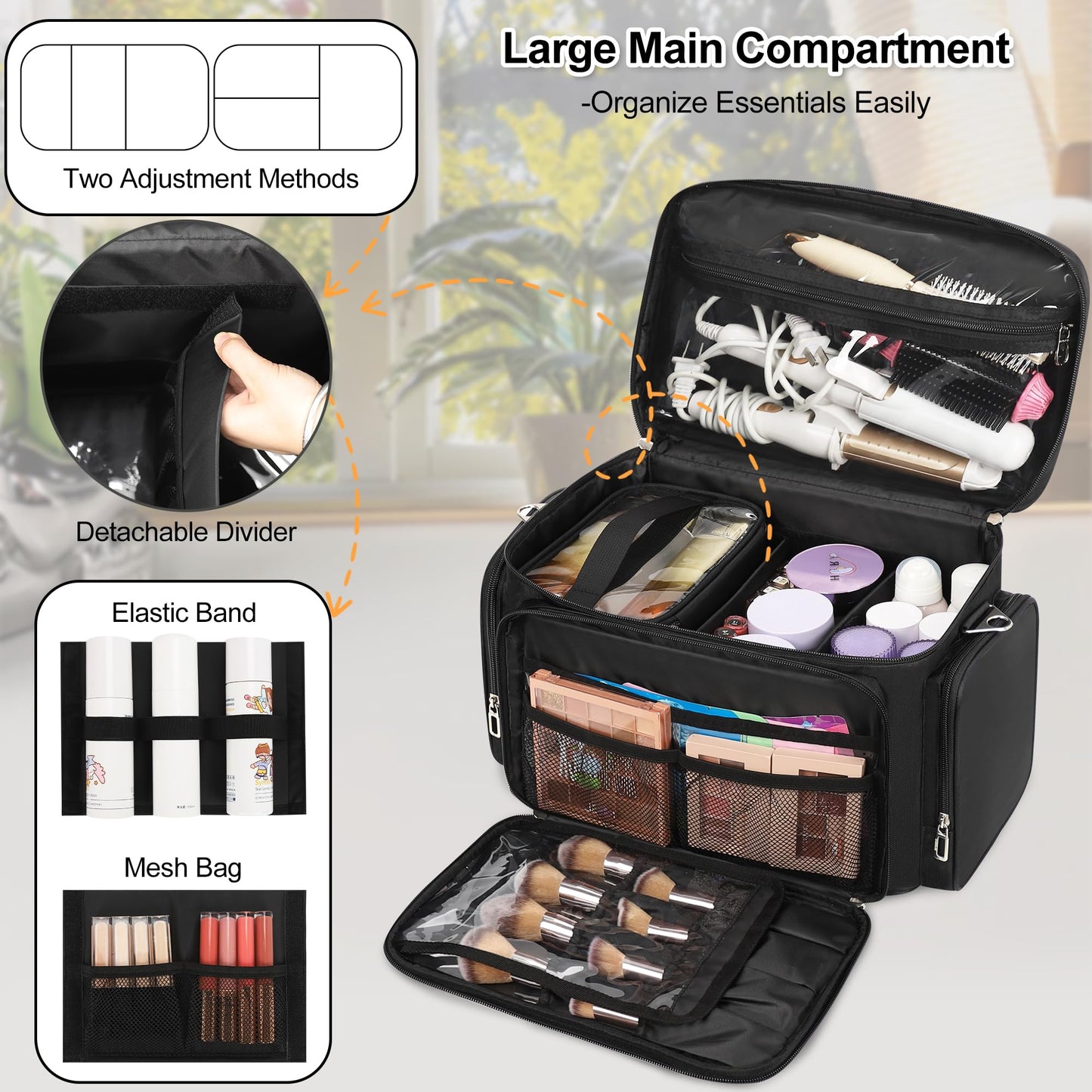 TANTO Large Makeup Bag, Makeup Artist Bag Professional Cosmetic Case with 2 Pouches & Dividers Portable Travel Makeup Bag Organizer for Women Girls Makeup Train Case Storage with Shoulder Strap