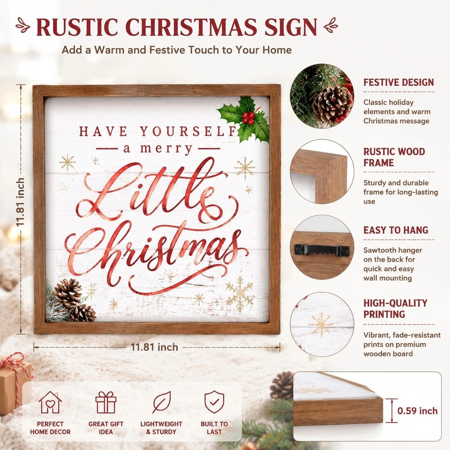 flangairy Have Yourself A Merry Little Christmas Sign, 11.8 Inch Wooden Xmas Wall Decor Art, Holiday Decorative Signage Table Shelf Mantel Bedroom Bathroom Rustic Farmhouse Decorations for Home Office