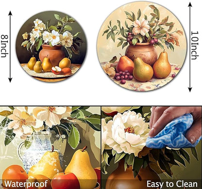 Vintage Fruits Electric Stove Burner Covers，4 Pack Round Stove Burner Covers，8 Inches and 10 Inches，Gas Stove Burner Covers,Metal Stove Burner Cover，Colorful Rustic Cooktop Decorative，Kitchen Decor