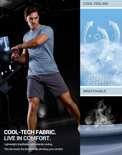 Men's Workout Breathable T-Shirts Dry Fit UPF 50+ Sun Shirts Quick Dry Cooling Tee for Athletic, Running, Hiking (Slate Blue, L)