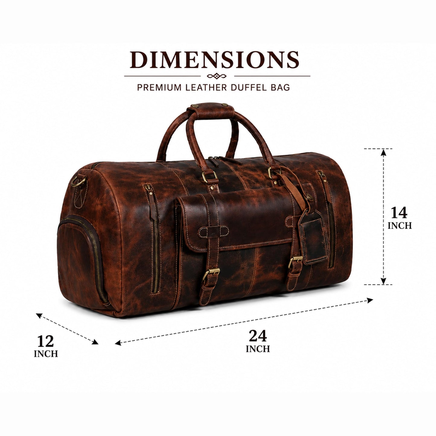 Cureo 24 Inch Genuine Leather Duffle Bag for Men and Women Travel Overnight Weekender Sports Gym Carry on Luggage