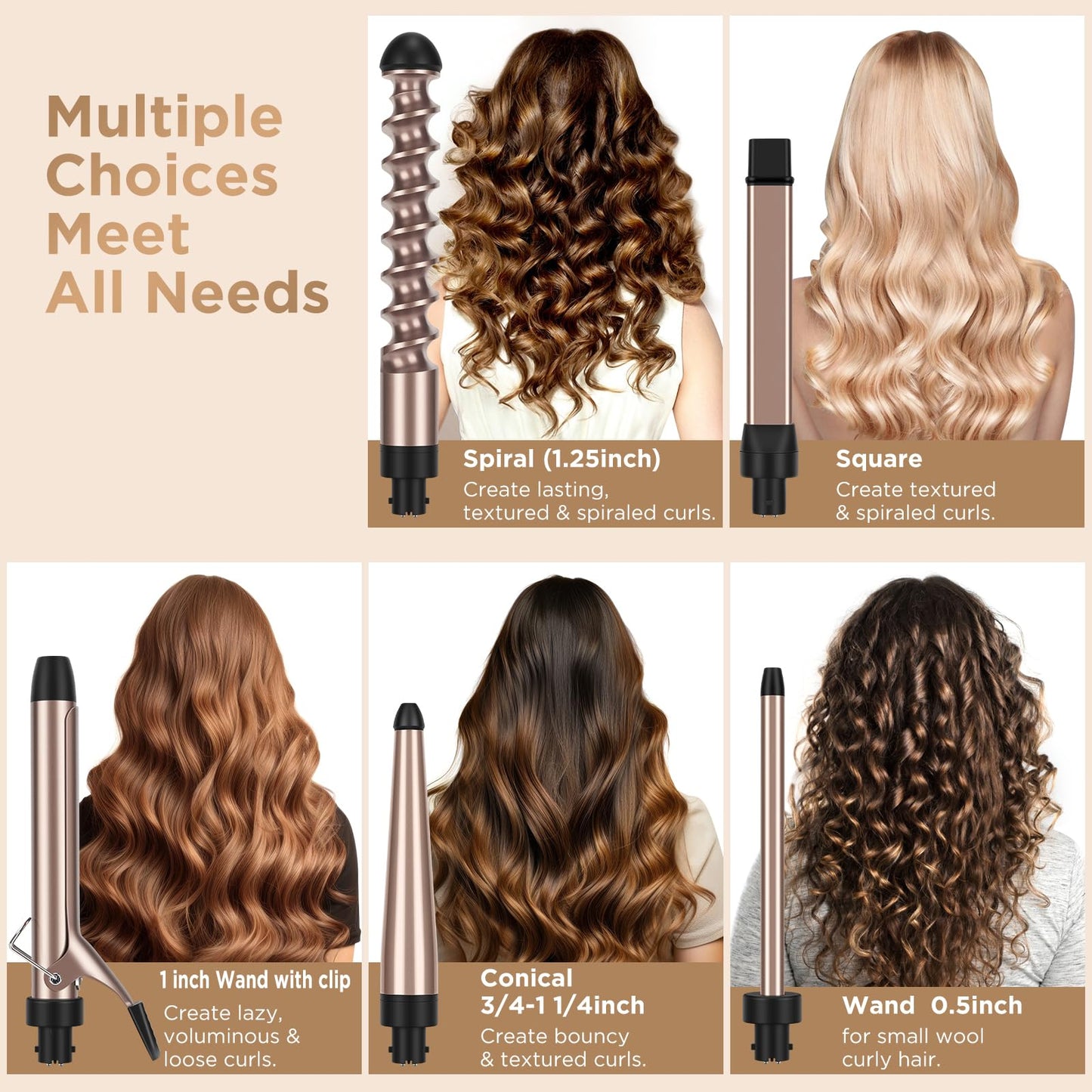 Infrared 8 in 1 Curling Iron Set with 8 Ceramic Barrels Interchangeable, Hair Curler Wand for Long Hair, Professional Curling Wand Set with LED Temperature Control, Glove and 2 Hair Clips
