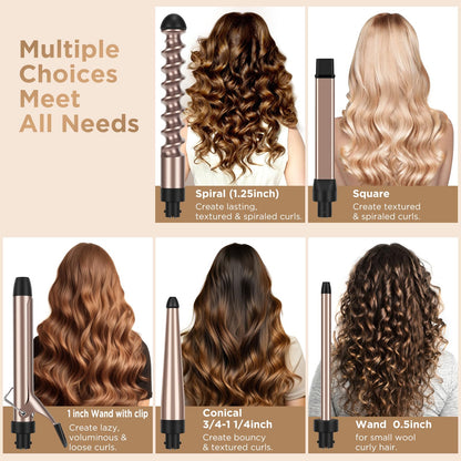 Infrared 8 in 1 Curling Iron Set with 8 Ceramic Barrels Interchangeable, Hair Curler Wand for Long Hair, Professional Curling Wand Set with LED Temperature Control, Glove and 2 Hair Clips