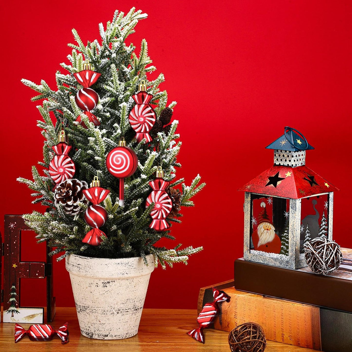 Aoriher 24 Pcs Christmas Candy Cane Ornament Plastic Peppermint Candy Cane Christmas Decorations Xmas Hanging Lollipop Pattern Decorations with Rope for Xmas Holiday Festival Decor(Vivid Style)