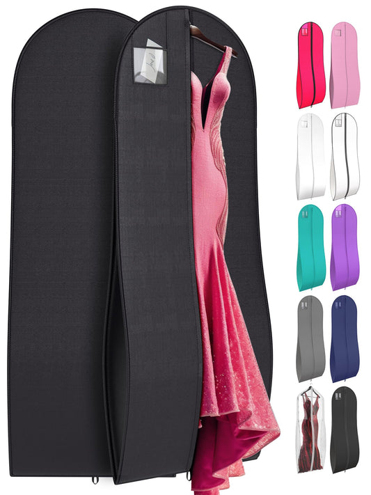 YOUR BAGS GARMENTUM Dress Bag for Gowns & Formal Dresses - 72" Extra Long Garment Bag for Hanging Clothes & Travel Women - Large Wedding Dress Garment Bags - 10" Gusset (Black)