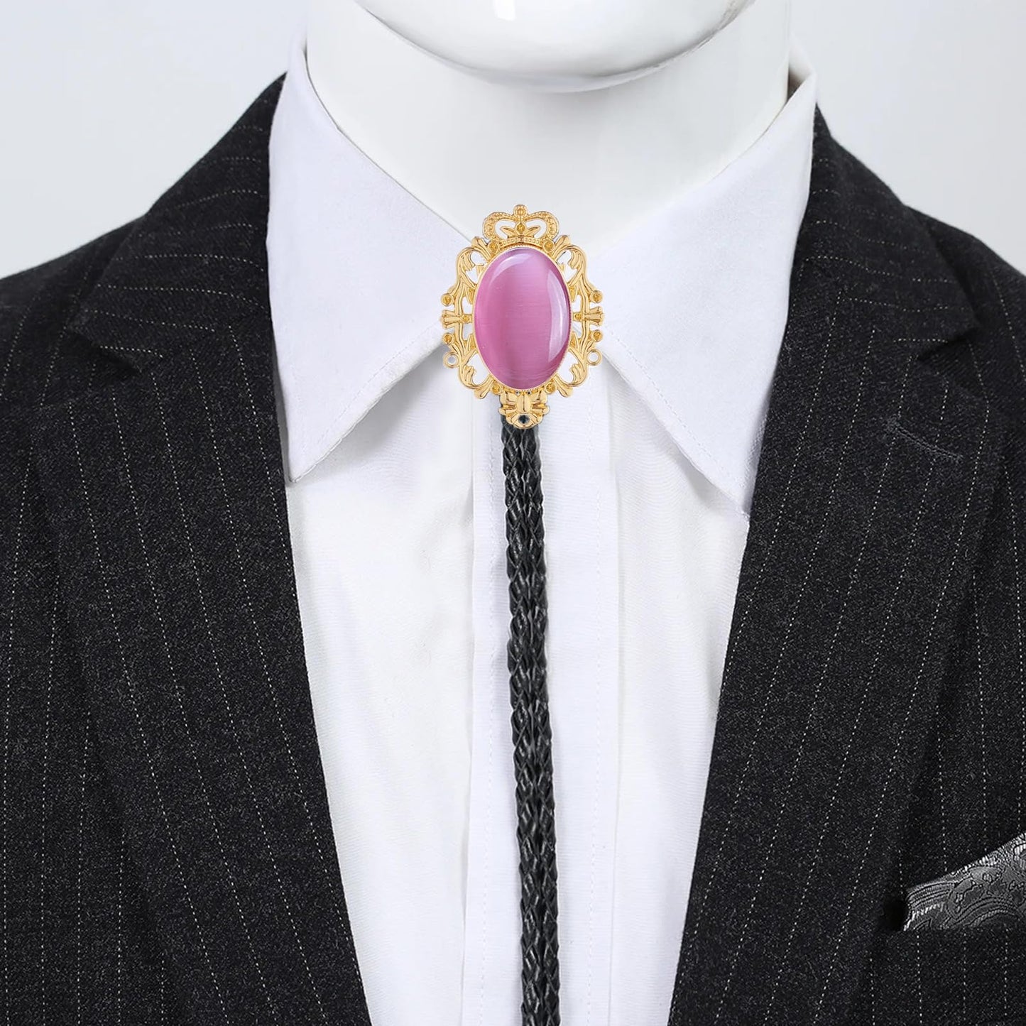 GelConnie Pink Bolo Tie - Western Cowboy Bolo Tie with Leather Cord & Turquoise Stone for Men & Women
