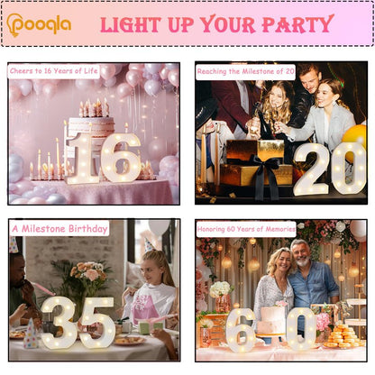 Pooqla Decorative LED Light Up Number Letters, White Plastic Marquee Number Lights Sign for 45th Birthday Party Wedding Decor, Battery Operated (45)