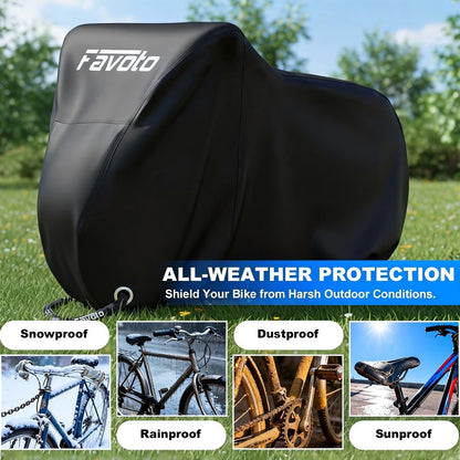 Favoto Bike Cover Waterproof Outdoor - Bicycle Covers for 1 or 2 Bikes Outside Storage Rain Dust Sun Wind Proof with Lock Hole Storage Bag for Ebike Mountain Road Electric Bike