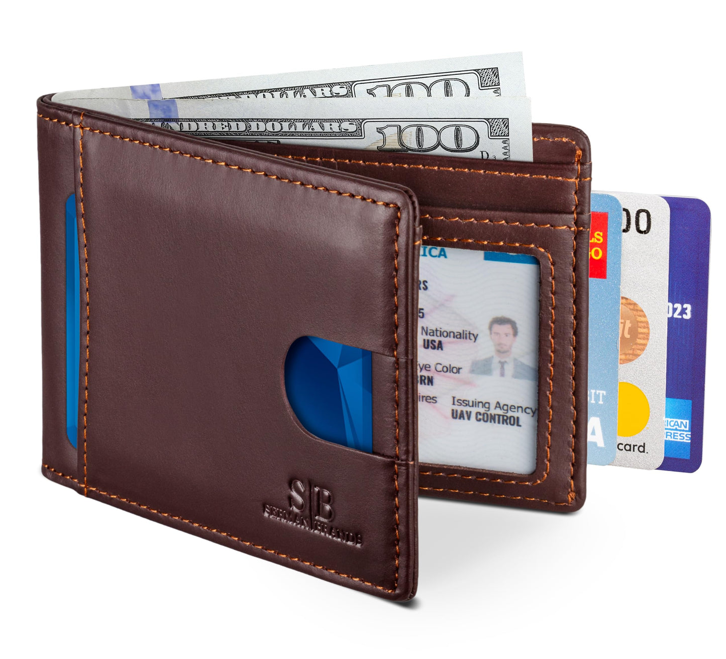 SERMAN BRANDS RFID Blocking Slim Bifold Genuine Leather Thin Minimalist Front Pocket Wallets for Men Billfold Wallet Men Gift (Melted Chocolate 2.0)