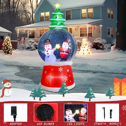 7.6 FT Christmas Inflatable Outdoor Decorations, Inflatable Snow Globe with Santa Claus and Snowman Built-in LED Lights Blow Up Yard Decorations for Holiday Indoor Outdoor Party Garden Lawn