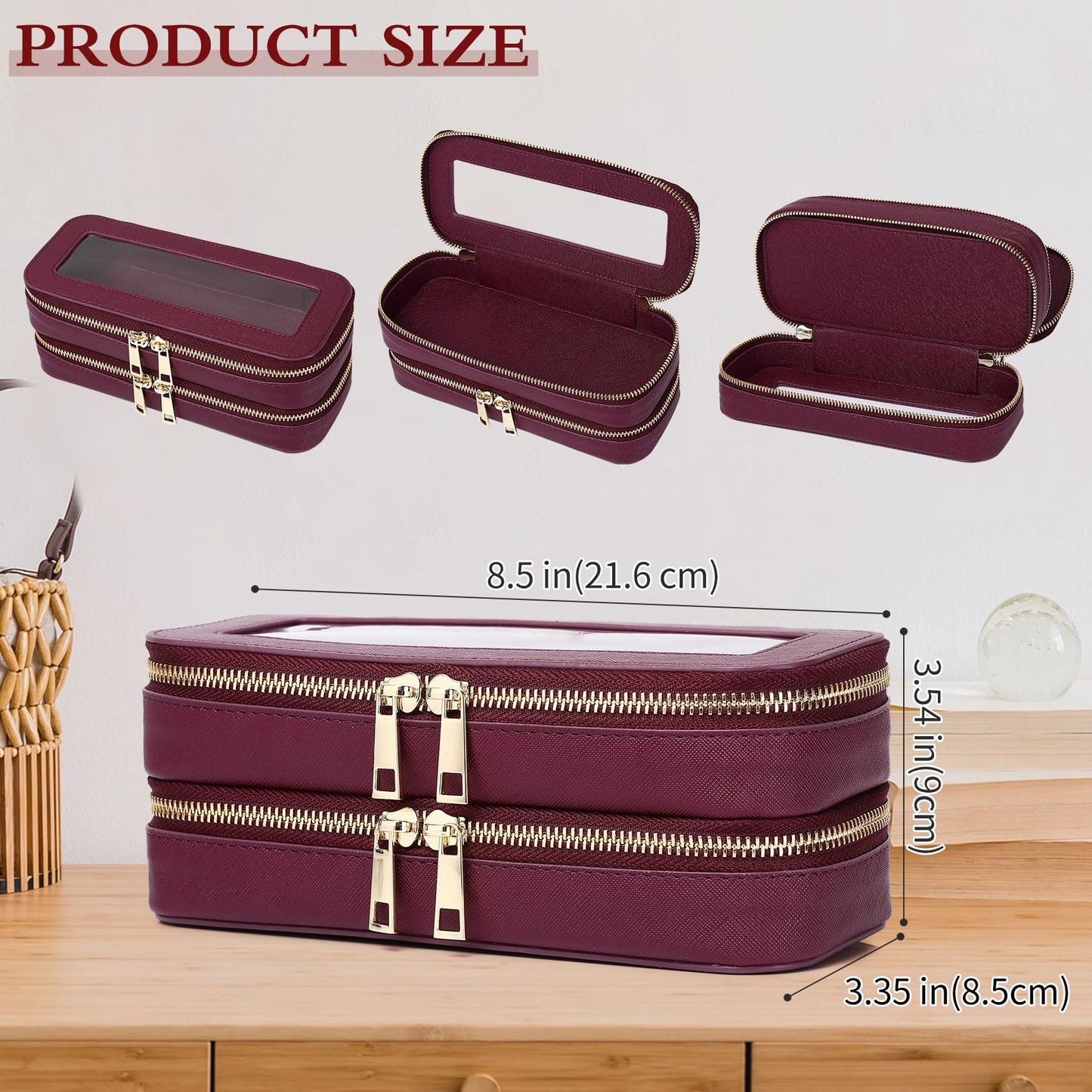 LOFOWN Double Layer Makeup Bag Makeup Brush Case Waterproof Travel Cosmetic & Toiletry Bag Purse Organizer and Car Essentials for Women (Burgundy, 2-Layer SLIM)