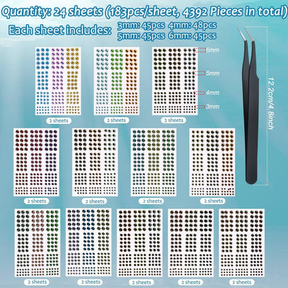 Skylety 2196 Pcs Fishing Lure Eyes 3D Artificial Eyes Stickers Assortment with 1 Piece Tweezer for Fishing Baits DIY Accessory, 3/4/ 5/6 mm