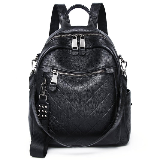 Wesccimo Genuine Leather Backpack Purse For Women Black Quilted Real Soft Leather Fashion Designer Convertible Ladies Shoulder Bag