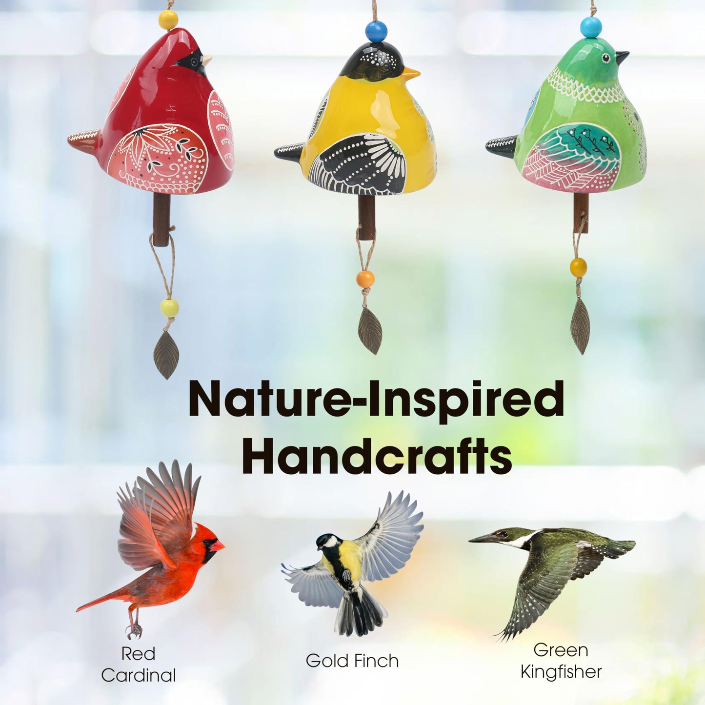Bird Song Bell Wind Chime, Ceramic Cardinal Fashion Hanging Windchimes for Rustic Music Garden Backyard Church Decoration Porch Outside Outdoor Festival Memorial Gift Witness Friendship (Yellow)