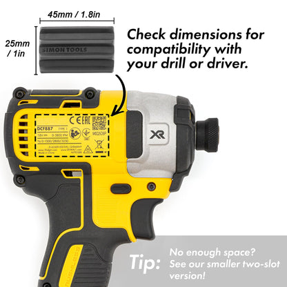 Simon Tools Magnetic Bit Holder for Impact Drivers and Drills - Super Strong Adhesive - Drill Accessory Compatible With Most Drills Brands like Dewalt, Makita, Klein, Bosch and Milwaukee Bit Holder