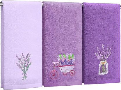 Lavender Floral Hand Towels Farmhouse Purple Lavender Bathroom Decor 14x29 Inch