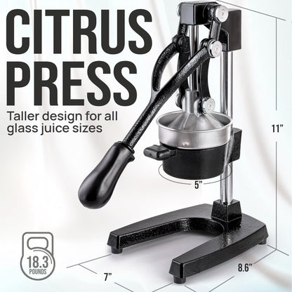 Zulay Kitchen Cast-Iron Orange Juice Squeezer - Easy-to-Clean, Heavy-Duty, Professional Citrus Juicer - Stainless Steel Lemon Squeezer - Manual Citrus Press & Orange Squeezer - Orange Juicer (Black)