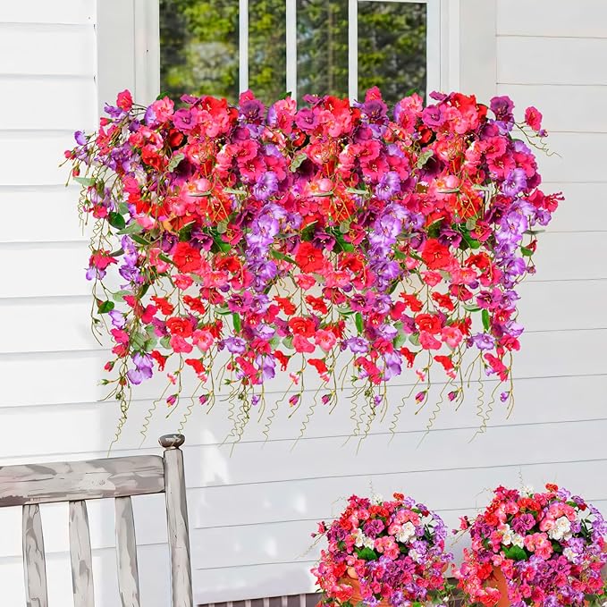 Artificial Flowers for Outdoors 3 Pack Fake Hanging Plants with Faux Hibiscus Flowers Summer Fall Decor UV Resistant Silk Leaves for Indoor Outdoor Front Door Porch Patio Planter Decor