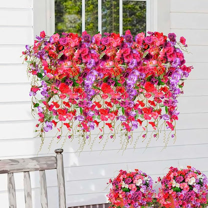 Artificial Flowers for Outdoors 3 Pack Fake Hanging Plants with Faux Hibiscus Flowers Summer Fall Decor UV Resistant Silk Leaves for Indoor Outdoor Front Door Porch Patio Planter Decor