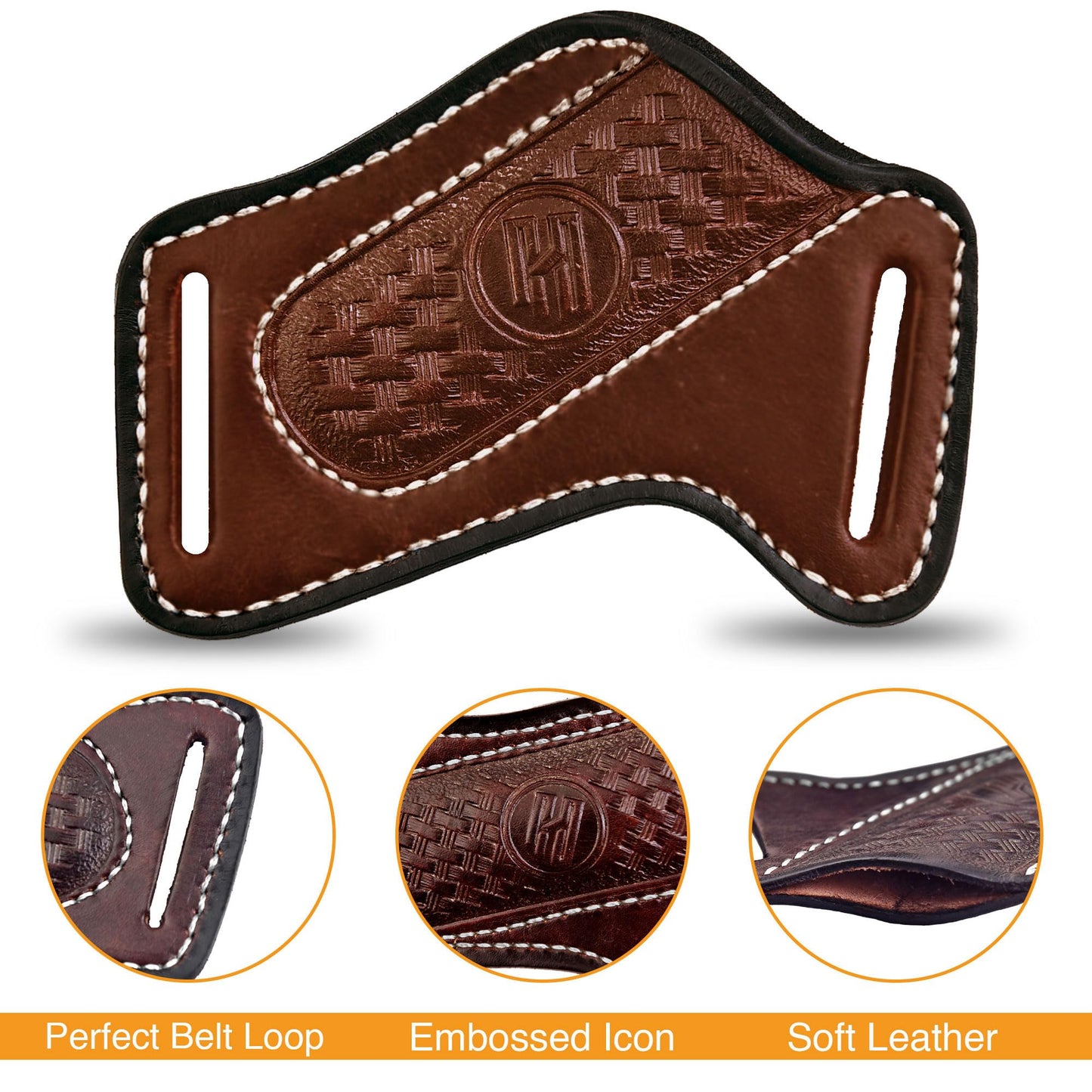 HuntForge Leather Knife Sheath for Belt Pocket Folding Knife Holder Compact Draw Knifes,Tool Belt for Knives,EDC Tools Holster(Small)