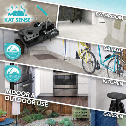 Kat Sense Large Rat Snap Traps Set of 6 - Stainless Steel Bar Design, Humane Rat Trap Indoor & Outdoor Use, Mouse Catcher for Repeat Use, High Precision Triggering, Traps for Rats, Mice, Chipmunks