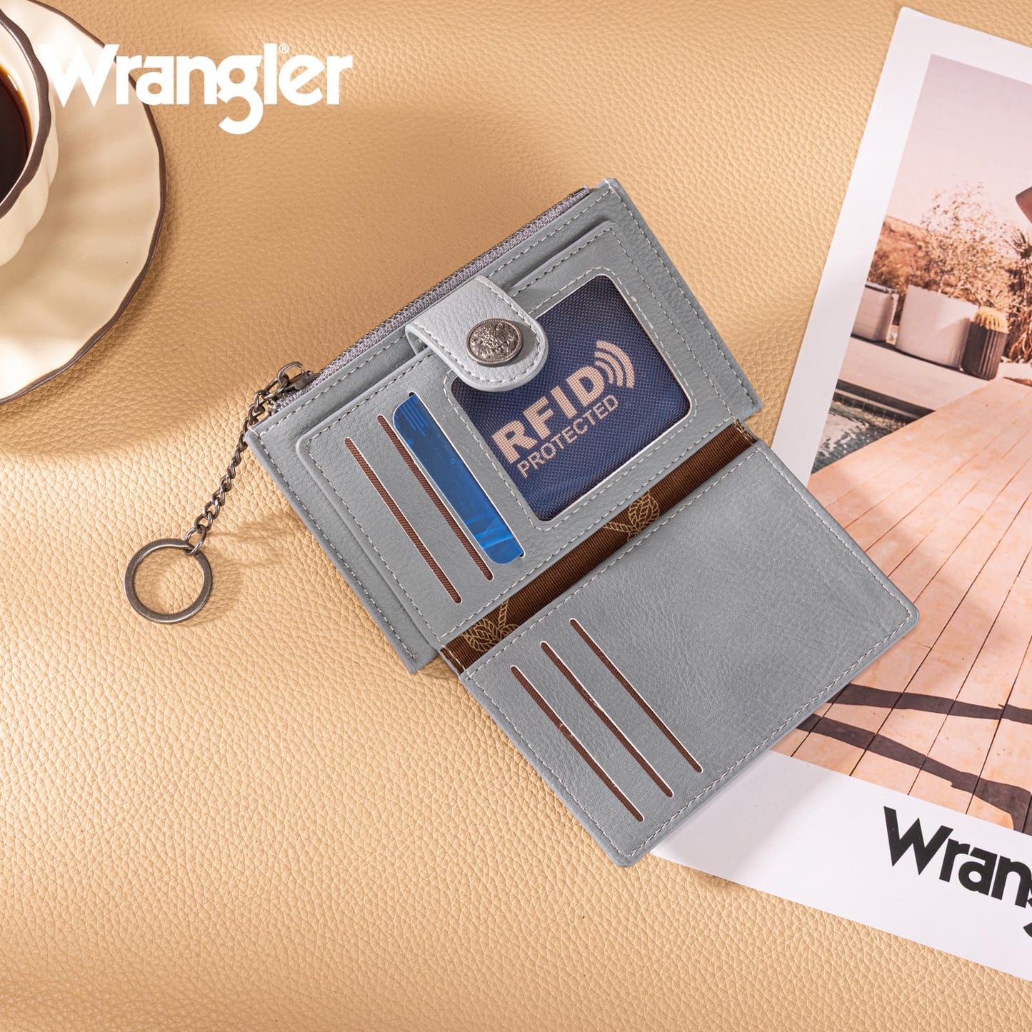 Montana West X Wrangler Small Women'S Wallet Western Keychain Card Holder for Women Slim Minimalist Wallet with Rfid Lining and Smooth Metal Zipper WG338-W099JN