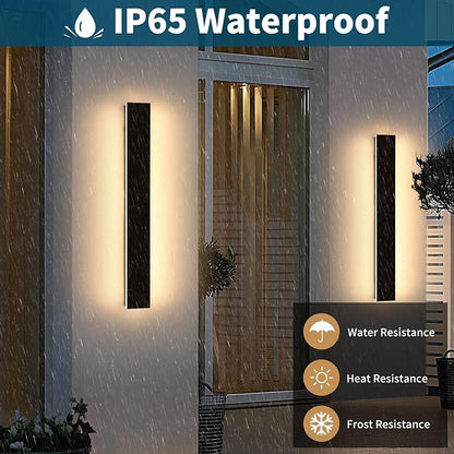 2 Pack 31.4inch Modern Outdoor LED Wall Sconce, Dimmable 3000K-6000K with Remote Control, IP65 Waterproof, Black Aluminium Long Exterior Wall Light Fixture for Porch, Patio, Garage, Yard