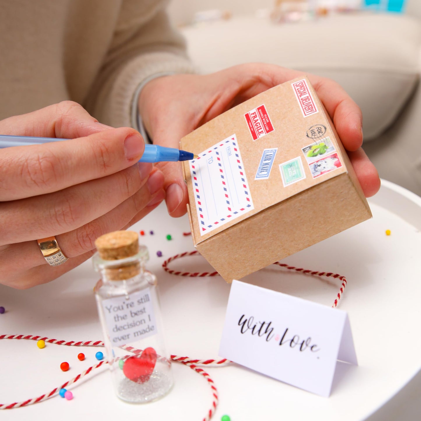 Anniversary Present for Her & Him, Romantic Gift to Boyfriend & Girlfriend, Message in Bottle I Love You Gifts Wife Husband (Heart - You're Still the Best Decision I Ever Made, In Craft Gift Box)