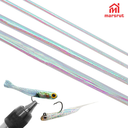 4pcs Mylar Tubing Fly Tying, 2/4/6/8mm Pearlescent Braid Tube Set for Fishing, Holographic Hollow Round Cord, Fish Pattern, Polyester Materials, 1 Meter Long Per Size