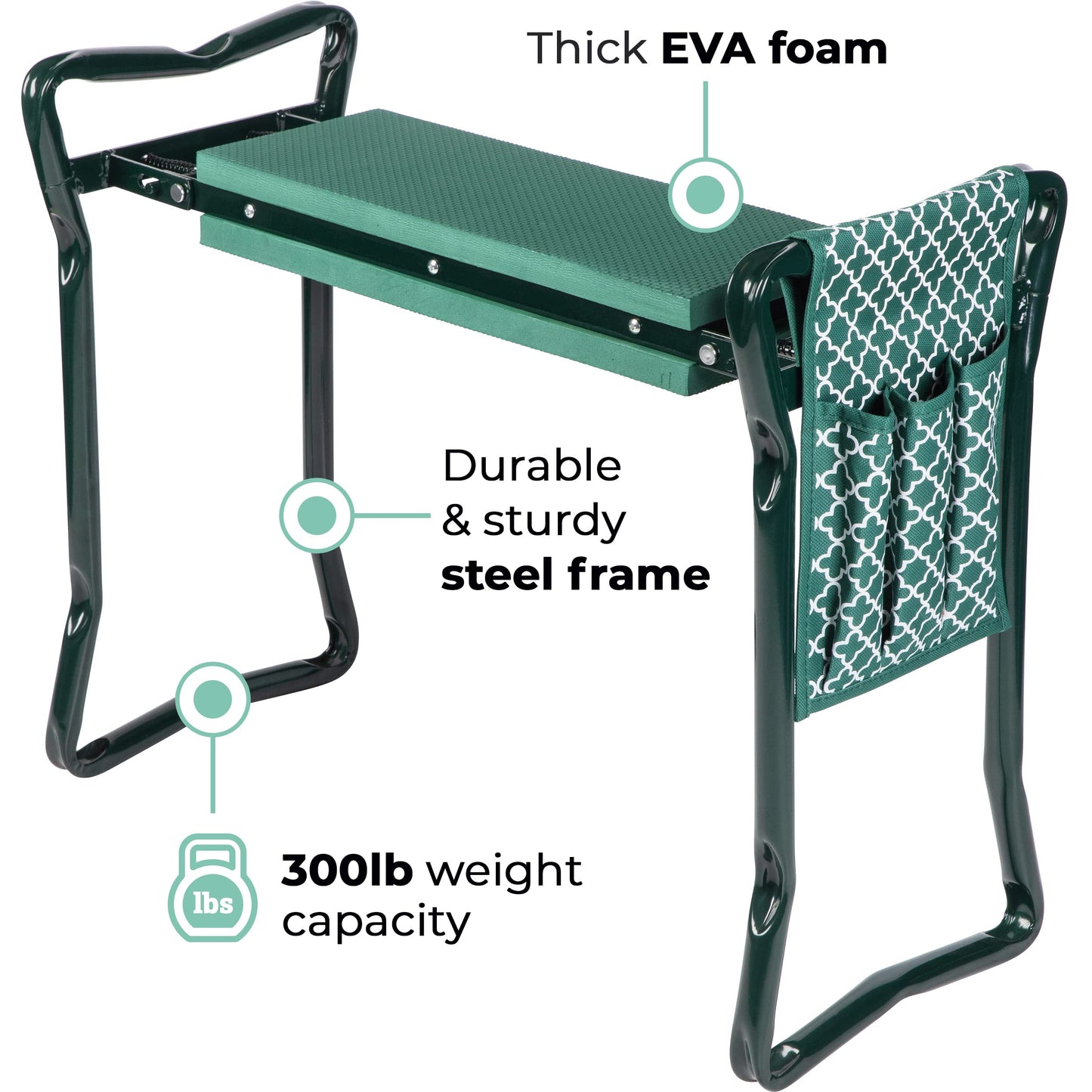 Abco Tech Garden Stool & Kneeler - Kneeler & Stool for Gardening, Foldable Garden Seat for Storage, Garden Kneelers for Seniors, Great Gardening Gifts for Women, Bench Comes with Tool Pouch & Gloves