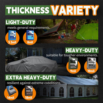RAINDEWAY Green Tarp 8x10 Feet,Finished Size,5.5 Mil Thick,Multipurpose Waterproof Poly Tarps Cover with Metal Grommets and Reinforced Edges