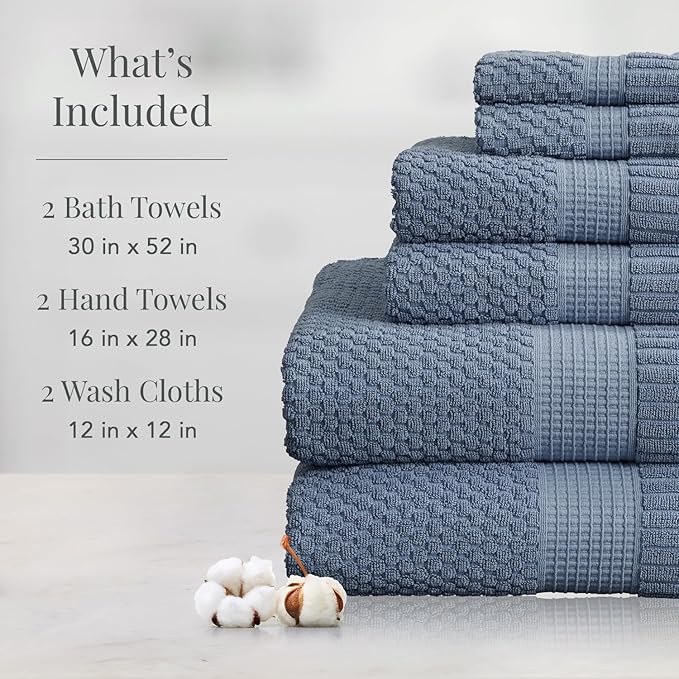 NY Loft 100% Cotton 6 Piece Bath Towel Set | Blue Towels | Oeko-TEX® Standard