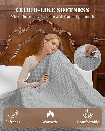 CAROMIO Heated Blanket King Size with LCD Dual Controller, Waffle Weave Fast Heating Electric Blankets, 10 Heat Levels & 1-12H Time Settings, ETL Certified, Machine Washable, Grey, 100" x 90"