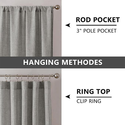 Tollpiz Short Linen Curtains Bedroom Rod Pocket Semi Sheer Curtain Burlap Light Filtering Thick Linen Drapes for Living Room, 38 x 45 inches Long, Silver Grey, Set of 2 Panels