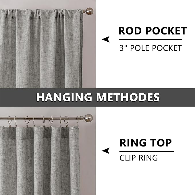 Tollpiz Linen Curtain Bedroom Rod Pocket Semi Sheer Curtains Burlap Light Filtering Thick Linen Drape for Living Room, 54 x 63 inches Long, Silver Grey, Set of 2 Panels