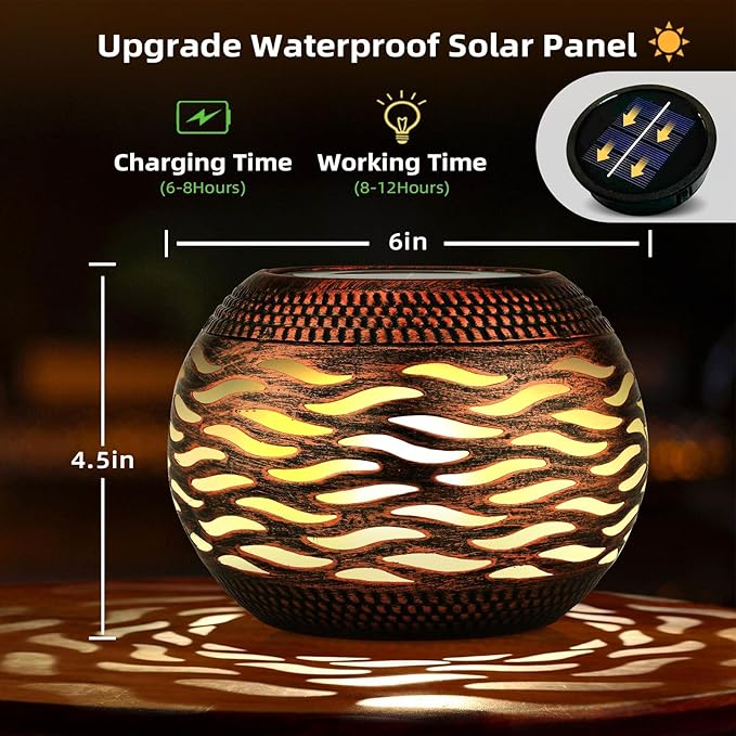 Waterproof Solar Lanterns Outdoor 2-Pack - Retro Metal Hollow-Out Solar Table Lamp for Outdoor Yard Garden Porch Patio Lawn Decorations Unique Gardening Gifts for Women, Mom
