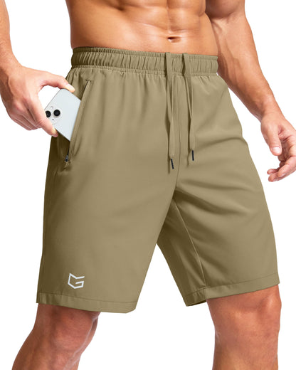 G Gradual Men's Athletic Running Shorts with Zipper Pockets Quick Dry 7"/ 5"/ 9" Workout Gym Shorts for Basketball Hiking(Dusty Khaki,9S)