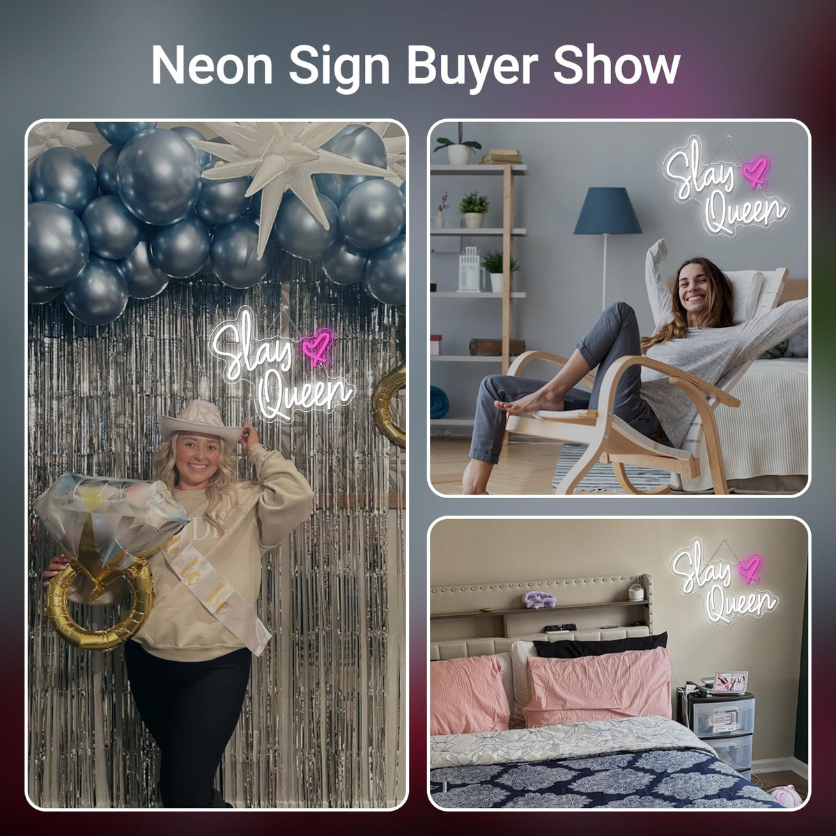 FAXFSIGN Slay Queen Neon Sign White Pink LED Neon Light Up Signs for Wall Decor Usb Neon Light for Bedroom Preppy Girl Aesthetic Room Dorm Decor Y2k Party Gifts