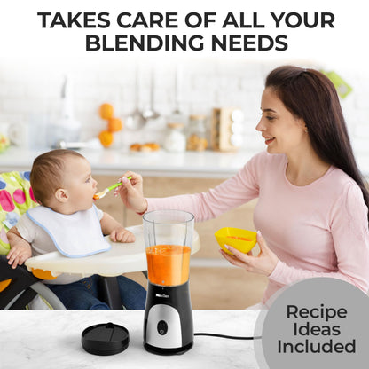 Mueller Smoothie Blender for Smoothies - Personal Blender for Shakes, Frozen Drinks, Baby Food & More, 15oz Travel Cup and Lid, Durable Stainless Steel Blades for Powerful Blending Performance, Black