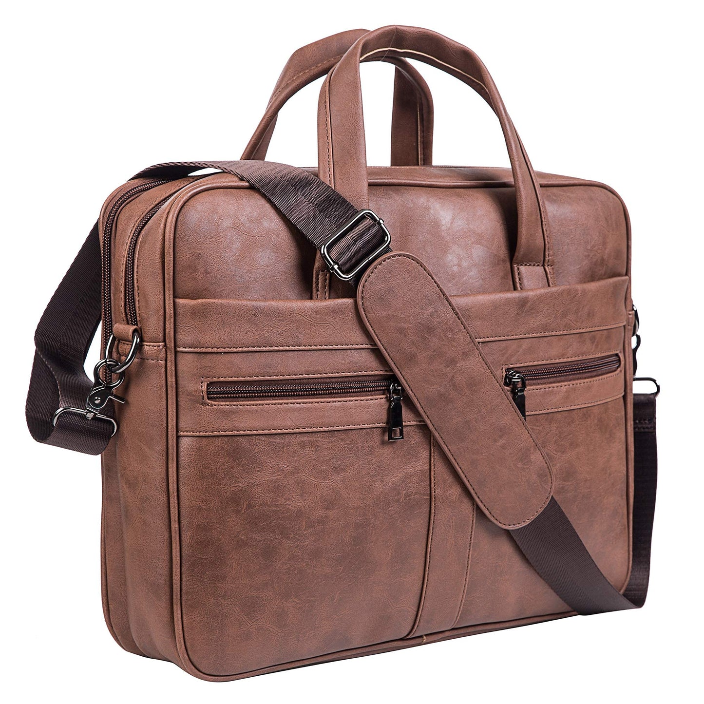 seyfocnia Men's Leather Messenger Bag, 17.3 Inches Laptop Briefcase Business Satchel Computer Handbag Shoulder Bag for Men-Brown