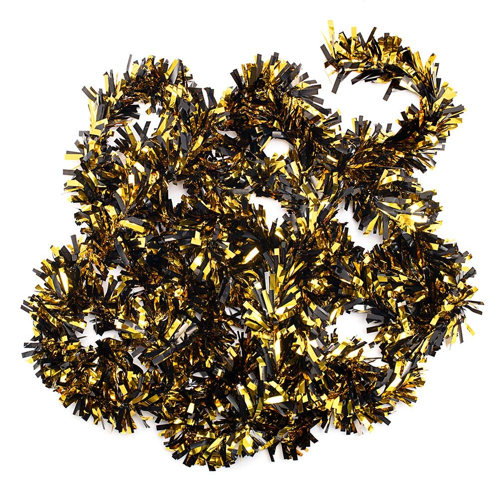 Anderson's Metallic Black & Gold Tinsel Twist Garland, 25ft Holiday Decoration, Christmas Tree Trim, Parade Float Decor, Party Supplies, Halloween, Graduation, Indoor Outdoor Event Garland