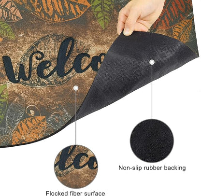CHICHIC Door Mat Welcome Mat 17x 30 Inch Front Door Mat Outdoors for Home Entrance Outdoors Mat for Outside Entry Way Doormat Entry Rugs, Heavy Duty Non Slip Rubber Back Low Profile, Retro Leaves