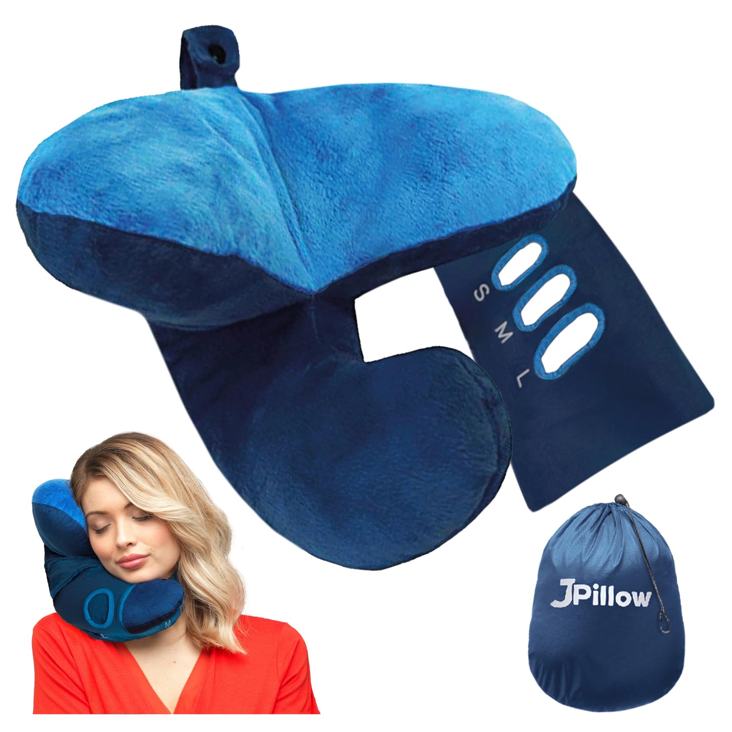 JPillow Travel Pillow for Airplanes – A Little Bulky, Expensive, and Takes a Couple of Minutes to Master, but Supports Your Head and Neck in Genuine Luxury – British Invention of The Year (Blue/Gray)