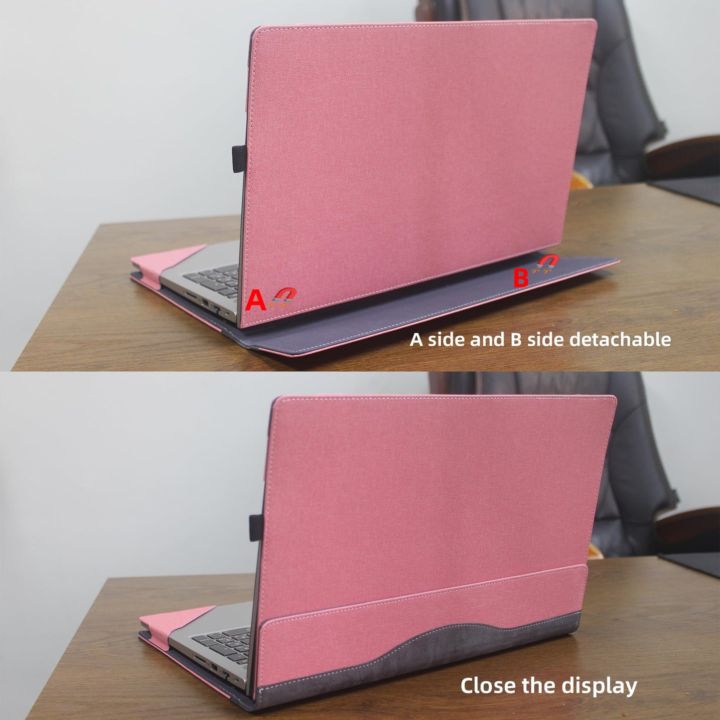 VEVOOD Laptop Case for DELL Latitude 5550 Laptop 2-in-1 |Latitude 5540 5530 5520 Laptop All Inclusive Drop Case 15.6" PU Leather Inside Pocket Cover (Pink)