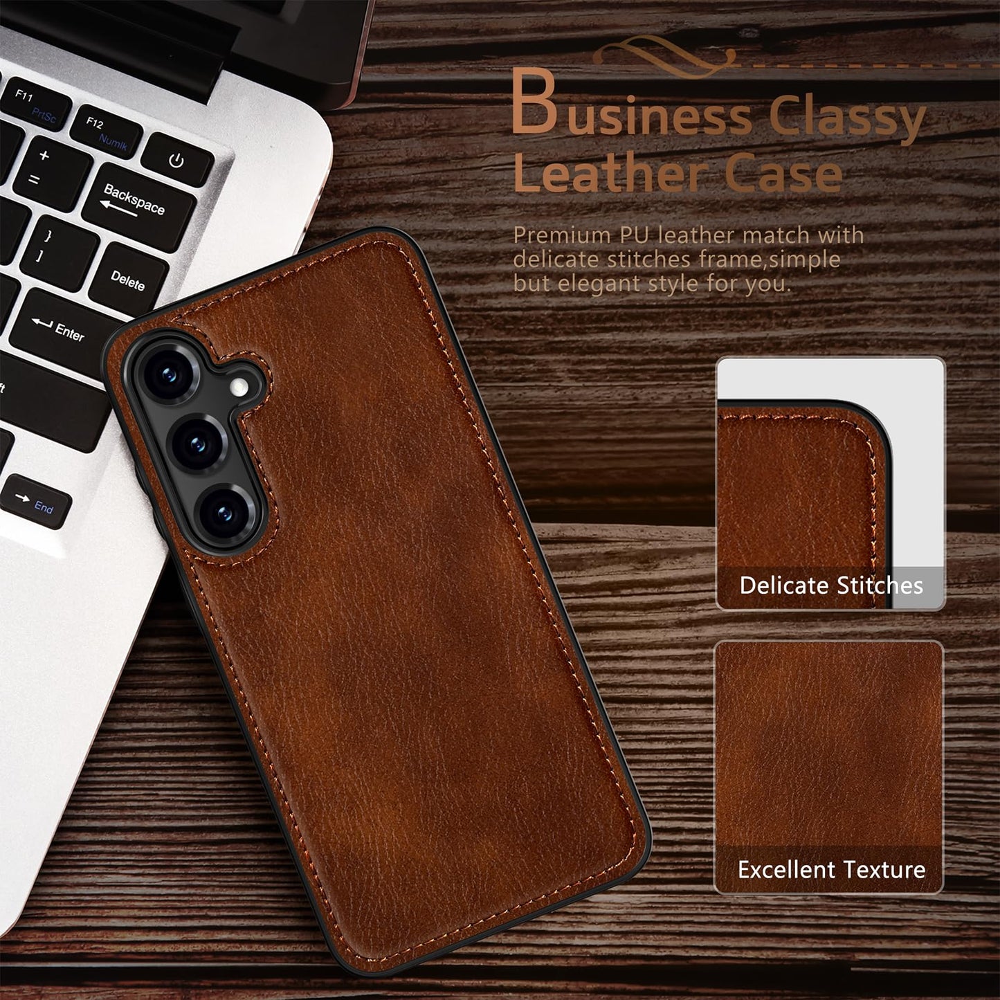 LOHASIC for Galaxy S25 Case, Classic Leather Vintage Texture Designed Full Body Protective Cover Phone Cases Compatible with Samsung Galaxy S25, 6.2 inch - Dark Brown