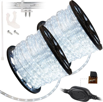 WYZworks 3312LEDs 300ft LED Outside Rope Lights, Outdoor ETL Certified Waterproof Permanent 360 Degree Light Emitting, Flexible Tube, Connectable, Christmas Palm Tree Exterior Landscape, Cool White