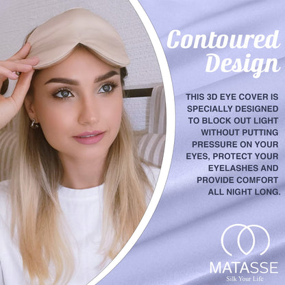MATASSE Silk Eye Mask for Sleeping with Adjustable Elastic Band - 3D Contoured, Eye Cover Sleep Mask w/Genuine Mulberry Silk Including The Strap for Women, Men (Black)