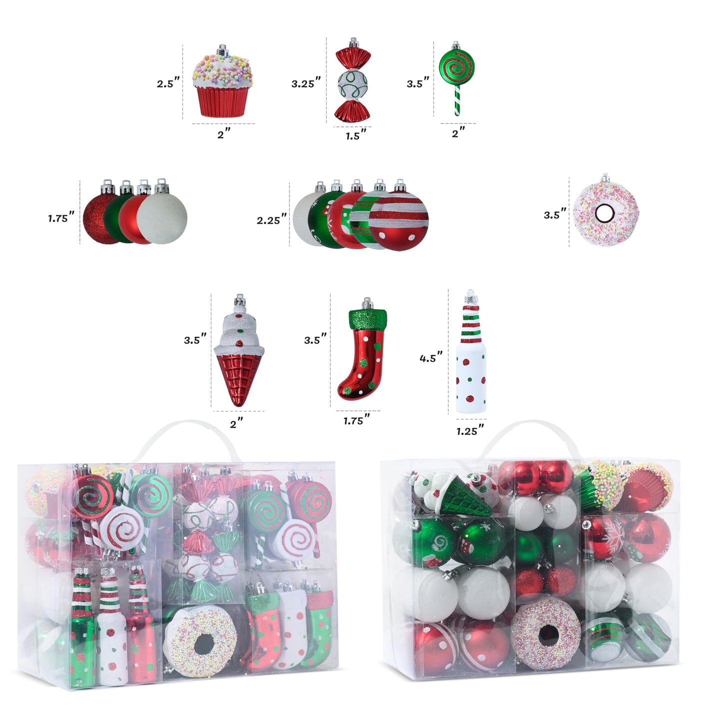 R N' D Toys Candycane Ornament Set – Christmas Candy Cane Shatterproof Balls and Hanging Ornaments for Indoor & Outdoor Christmas Xmas Tree, Holiday Party, Home Décor -82 Piece Set (Red Green & White)