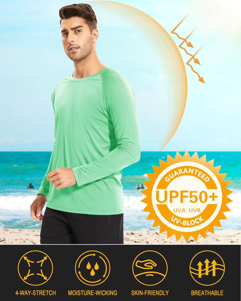 MAGCOMSEN Shirts for Men Long Sleeve Rashguard Running Quick Dry UV Protection T Shirts Sun Athletic Hiking Shirts